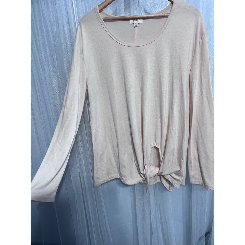Umgee USA Peach Front Tie Long Sleeve Scoop Neck Knit Top Womens Medium